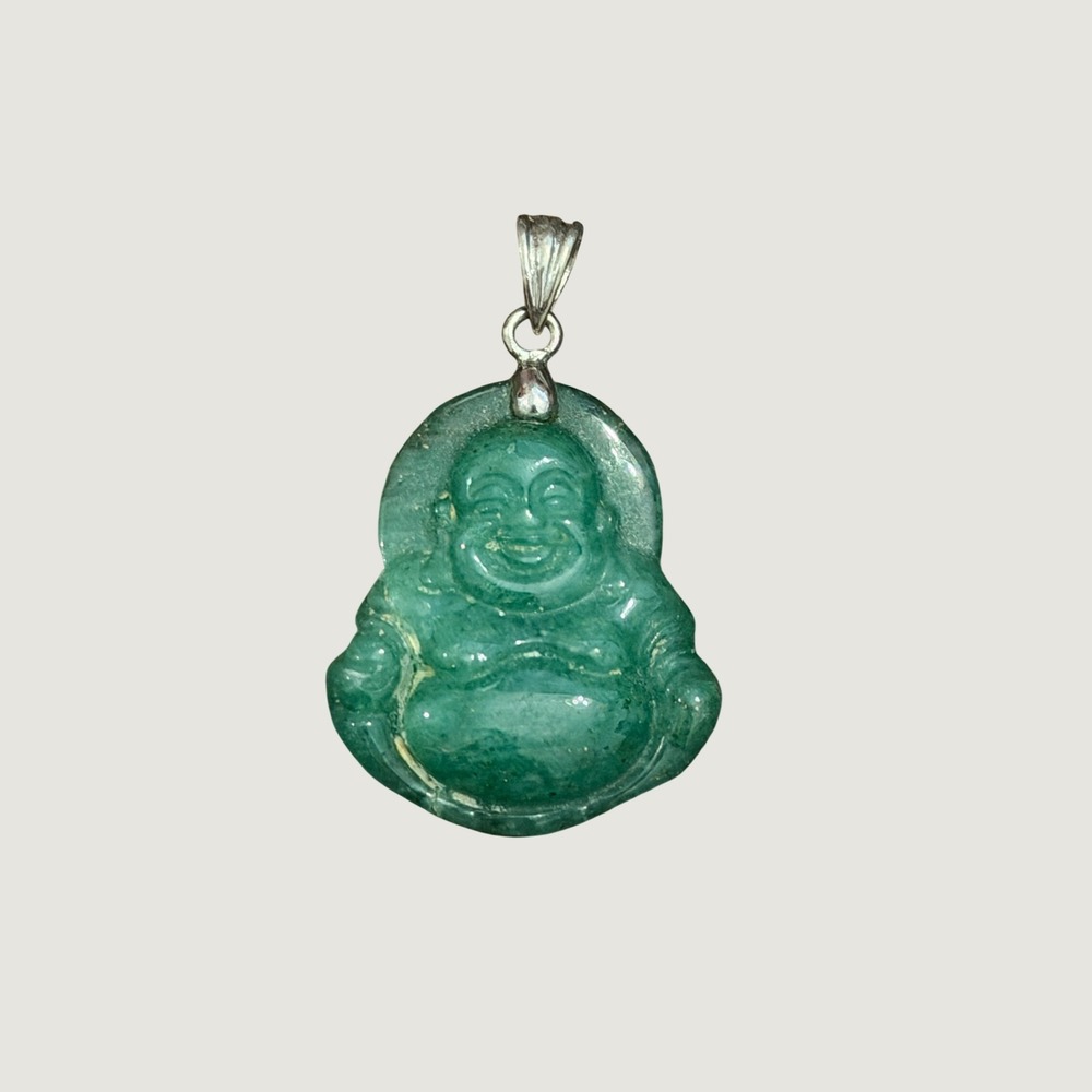 Buddha Pendant Unisex OS Green Jade Carved Charm
